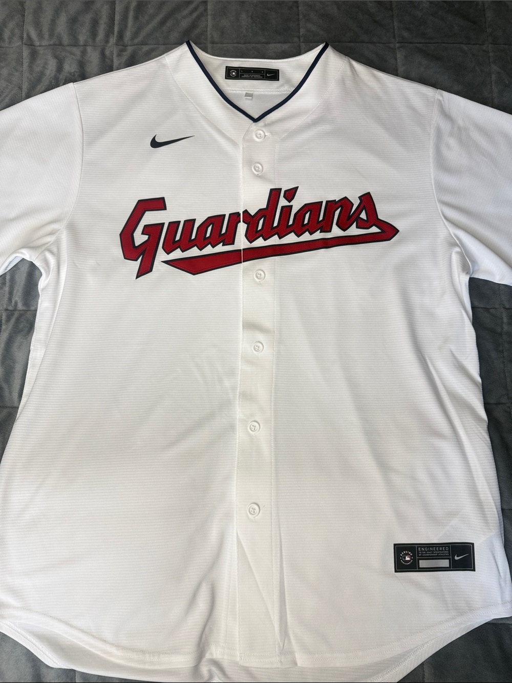 Nike White Guardians Baseball Jersey with Red Script